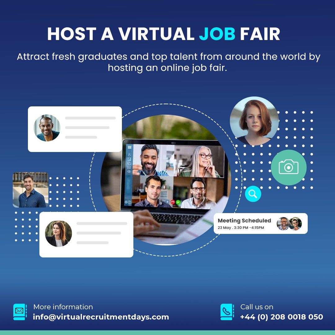 DaysVirtual's tweet image. Why host a #virtualjobfair with Virtual Recruitment Days? Virtual Recruitment Days being the World’s no.1 Virtual Recruitment Events Platform, welcomes #recruiters and #hiring managers to smartly attract #global #applicants, using effective job-matching technology.
