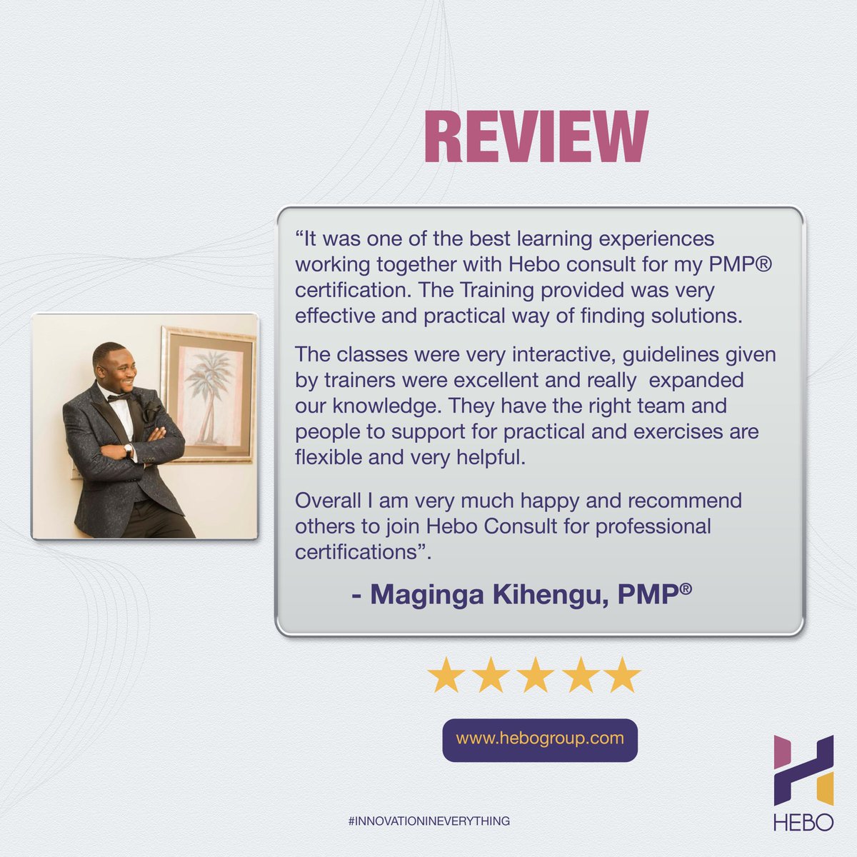 #TuesdayTestimony Thank you for the feedback, Maginga Kihengu, PMP®. We are glad that you had a wonderful experience in our PMP Master class.
#PMPclub #ProjectManagementProfessionals #EastAfrica #PMI #HEBO