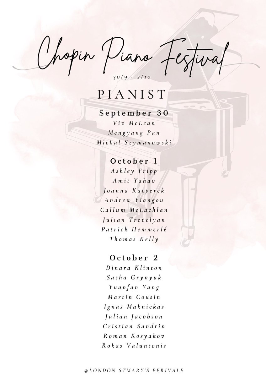 St Mary’s Perivale Chopin Festival starts this weekend! We will have 20 superb pianists preforming all major Chopin’s works!!
Join us via Youtube / Vimeo livestreaming! (It’s Free! Link in Bio.)