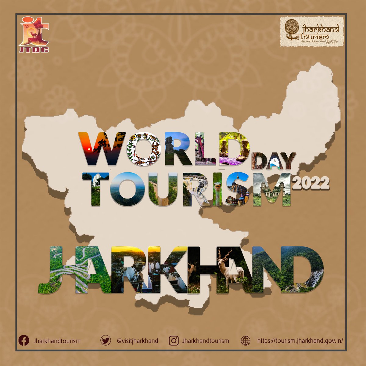 VisitJharkhand's tweet photo. #Jharkhandtourism rethinks about its sector and aims to revive and redevelop sustainable and inclusive growth economy. Let's all foster awareness about the importance of tourism and social, cultural, political, and economic value.
Happy World Tourism Day 2022. 
@HemantSorenJMM https://t.co/HcQvnST1nV