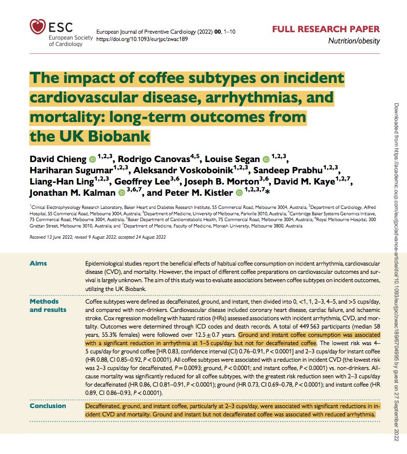 gorka_orive's tweet photo. El consumo de café instantáneo, molido y descafeinado (2-3 veces al día) se asocia con un menor riesgo de enfermedad cardiovascular y mortalidad asociada. El café instantáneo, molido también con menor riesgo de arritmias. https://t.co/WeJzoAGaUs https://t.co/FZnSK8b4CP