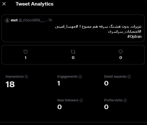 _chocoMilk___'s tweet photo. خیلی از ماها که قبلا فقط میخوندیم الان داریم بیست چاری توییت میزنیم ولی دیده نمیشه. اما من ادامه میدم و امروز میرسونم به پنج هزار توییت ✌️#مهسا_امینی 
#اعتصابات_سراسری 
#OpIran https://t.co/2VeWG33I5f