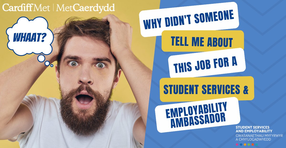 Cardiff Met Careers (@cmetcareers) on Twitter photo 🌟 We’re looking to recruit 12 ‘Student Services & Employability Ambassadors’. If you’re a <a href="/cardiffmet/">Cardiff Metropolitan University</a> student interested in the areas of #Careers, #Health and #Wellbeing, please take a look at these exciting PAID opportunities and apply 👇🏼
itrentselfservice.cardiffmet.ac.uk/tlive_webrecru… 🌟 We’re looking to recruit 12 ‘Student Services & Employability Ambassadors’. If you’re a <a href="/cardiffmet/">Cardiff Metropolitan University</a> student interested in the areas of #Careers, #Health and #Wellbeing, please take a look at these exciting PAID opportunities and apply 👇🏼
itrentselfservice.cardiffmet.ac.uk/tlive_webrecru…