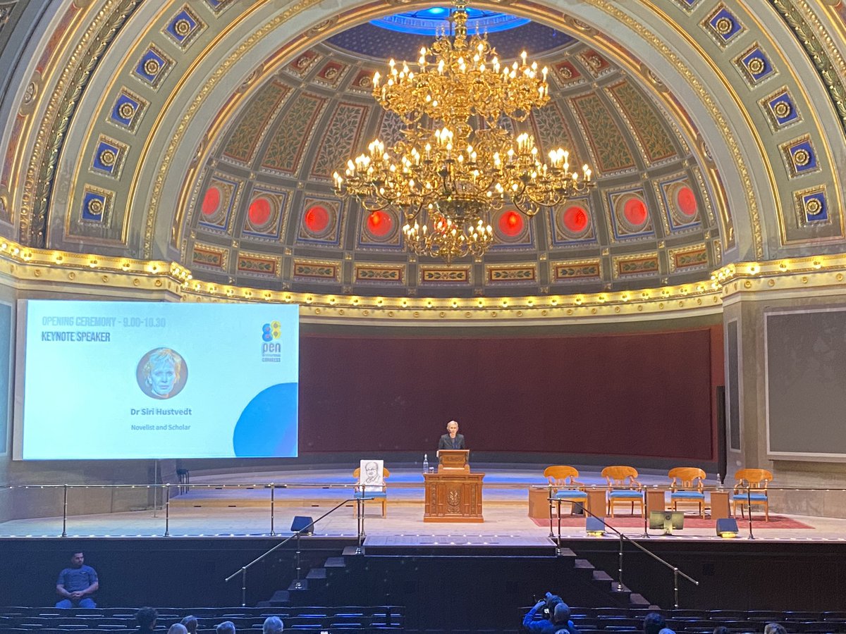 “The role of the written word is not incidental to the threat of authoritarianism. Although words serve as masks for authoritarian ideologies, they are also vehicles of liberation from them.” American novelist and essayist <a href="/sirihustvedt/">@SiriHustvedt</a> Keynote Speech: youtu.be/V87kURJ1VLA