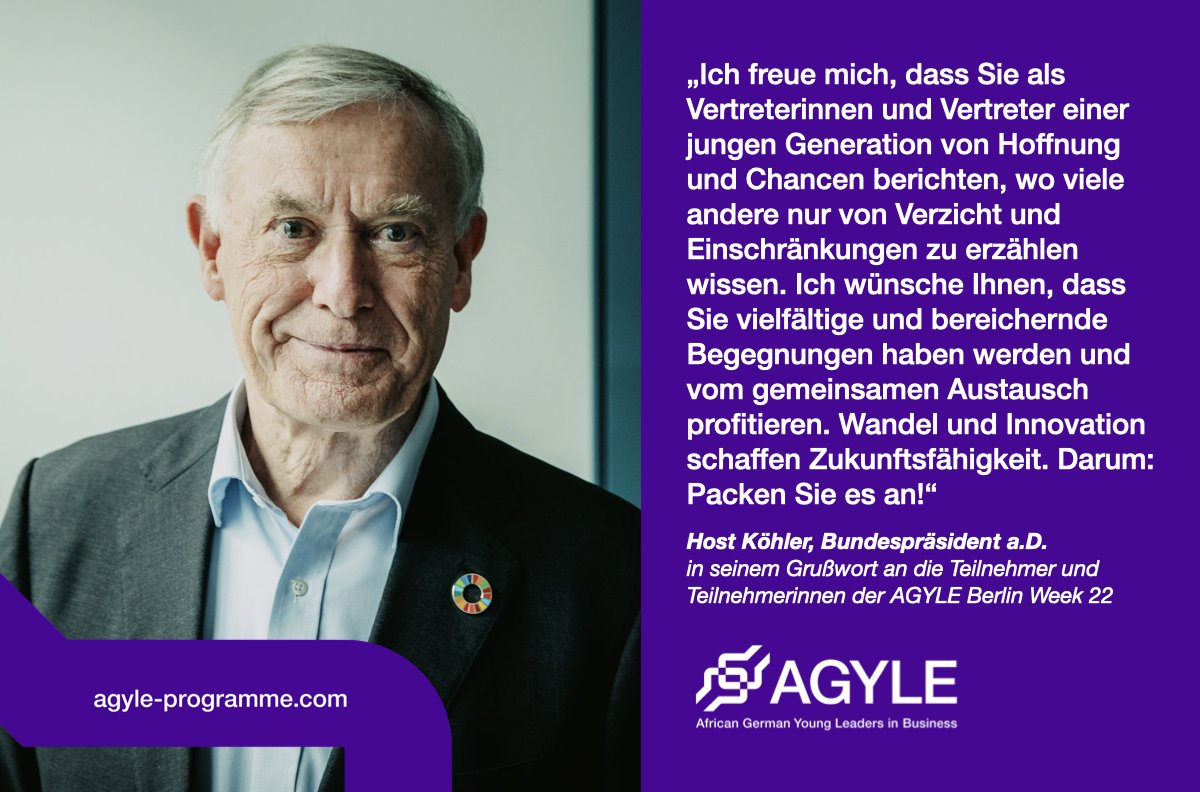 Land_der_Ideen's tweet photo. Zum Auftakt der #AGYLEBerlinWeek 22 hat sich der ehemalige Bundespräsident Horst Köhler mit einem Grußwort an unsere Teilnehmenden aus Afrika und Deutschland gewandt: https://t.co/eOlpRcgA4w #AGYLE22 @AgenturWirtEnt @giz_gmbh @BMZ_Bund @DeutscheWelle https://t.co/b2NOU758Sn