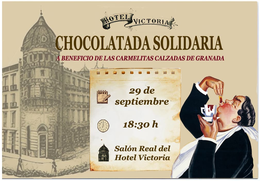 MucarGranada's tweet photo. RECORDATORIO ‼️ ‼️ ‼️ 

Desde el #HotelVictoria han preparado esta Chocolatada Solitaria para ayudar a nuestras Madres Carmelitas  AO

Queridos amigos. El próximo día 
*29 se septiembre* a las *18:30h* celebraremos en el *Salón Real del Hotel Victoria* una CHOCOLATADA SOLIDARIA https://t.co/j5cZlsFUCZ