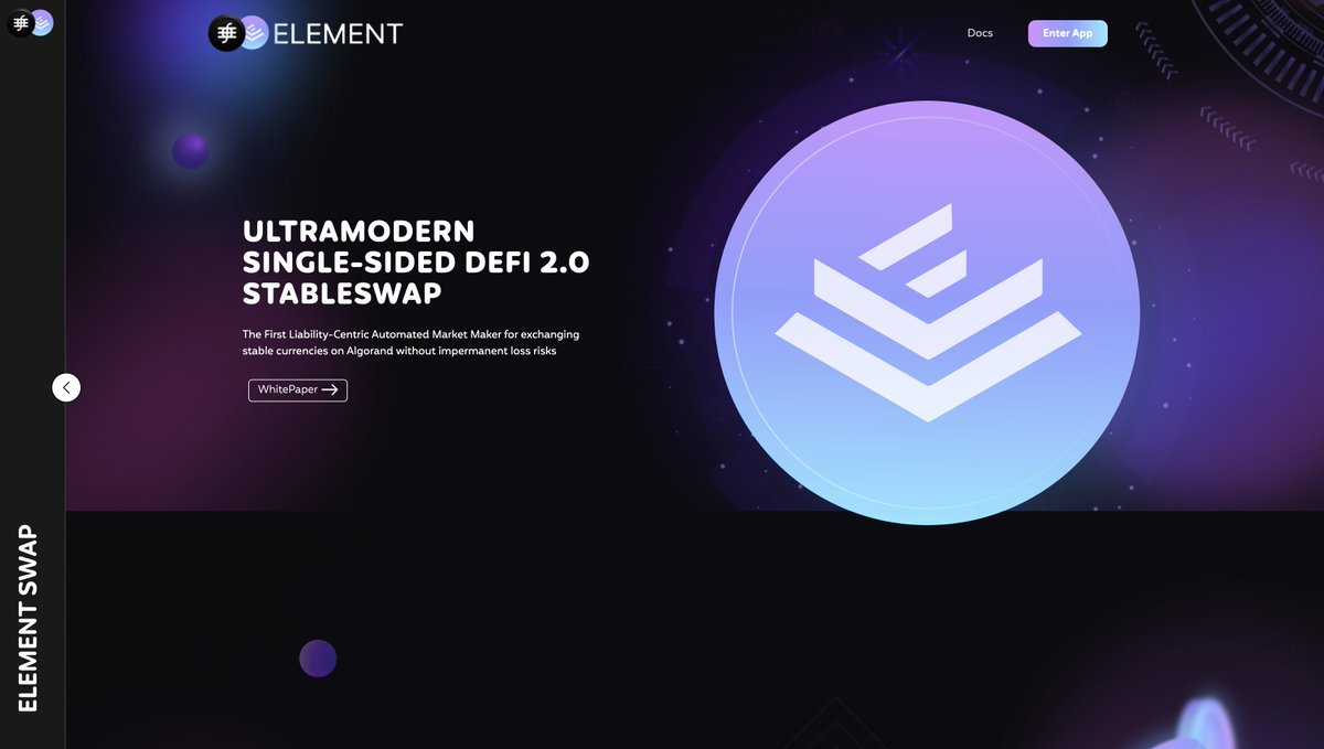 ELEMENT (@elementdefi) on Twitter photo Introducing our latest member of the ELEMENT family — ELEMENT-SWAP is an optimized liability-centric single-sided Defi 2.0 protocol #ElementDeFi #ALGO #algofam #blockchain <a href="/algorandeurope/">Algorand Accelerate</a> Introducing our latest member of the ELEMENT family — ELEMENT-SWAP is an optimized liability-centric single-sided Defi 2.0 protocol #ElementDeFi #ALGO #algofam #blockchain <a href="/algorandeurope/">Algorand Accelerate</a>