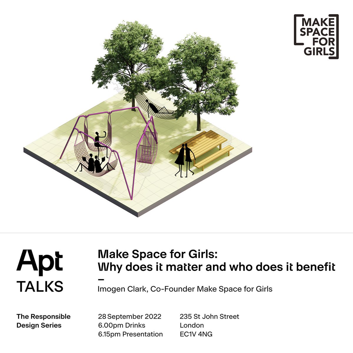 thisisaptlondon's tweet photo. We are so excited to be hosting Imogen Clark from @MakeSpaceforGi1 in our studio tomorrow Wed 28 Sept for our latest #AptTalks
https://t.co/NQkC8ywZ8z
#ThisisApt #AptTalks #ResponsibleDesign #EquitableDesign #PublicSpaces #makespaceforgirls https://t.co/dNVRw2lzVV