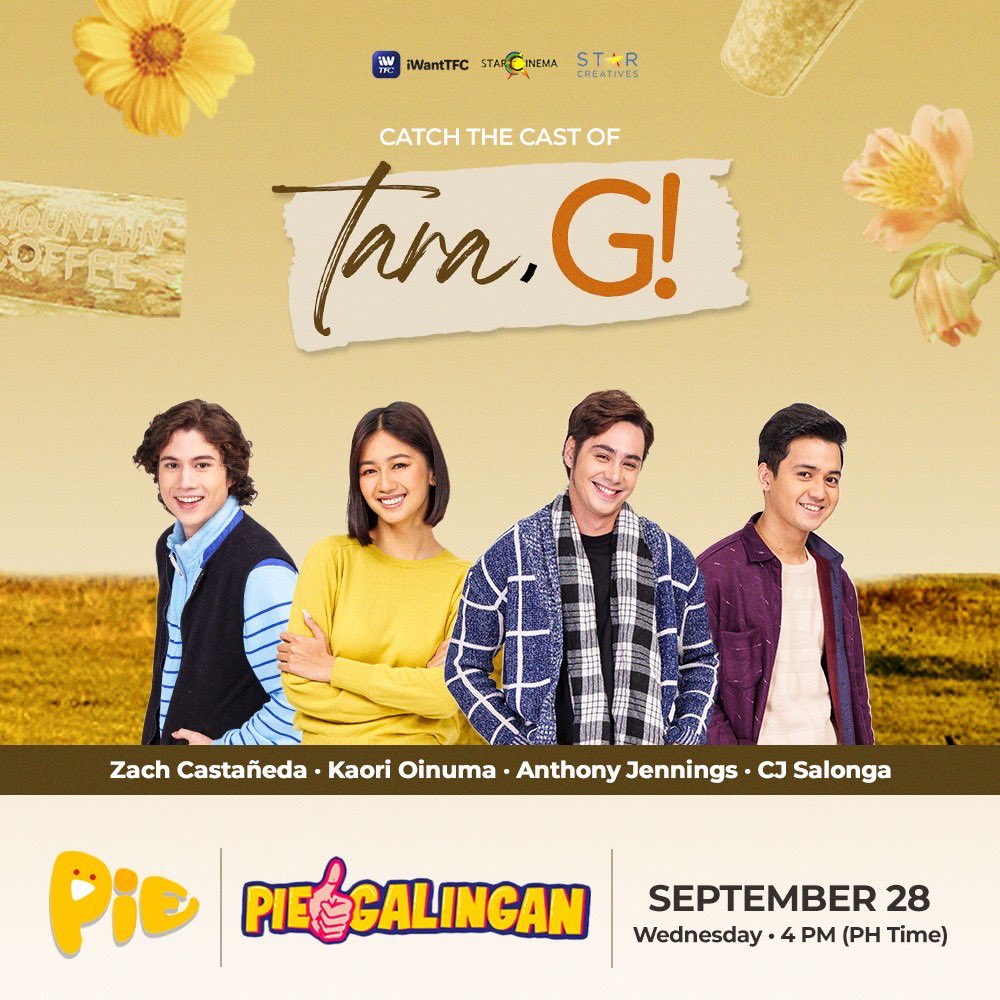 May Wednesday bonding tayo with the cast of #TaraG, Anthony Jennings, Kaori Oinuma, Zach Castañeda, and CJ Salonga! Abangan sila bukas sa PIE Channel's PieGalingan at 4PM!