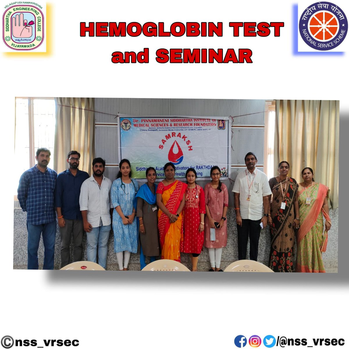 NssVrsec's tweet photo. Hemoglobin Test and Seminar Conducted on VRSEC in coordination with Pinnamaneni Siddhartha Institute of Medical Sciences and Research Foundation https://t.co/R3STsuqjVQ