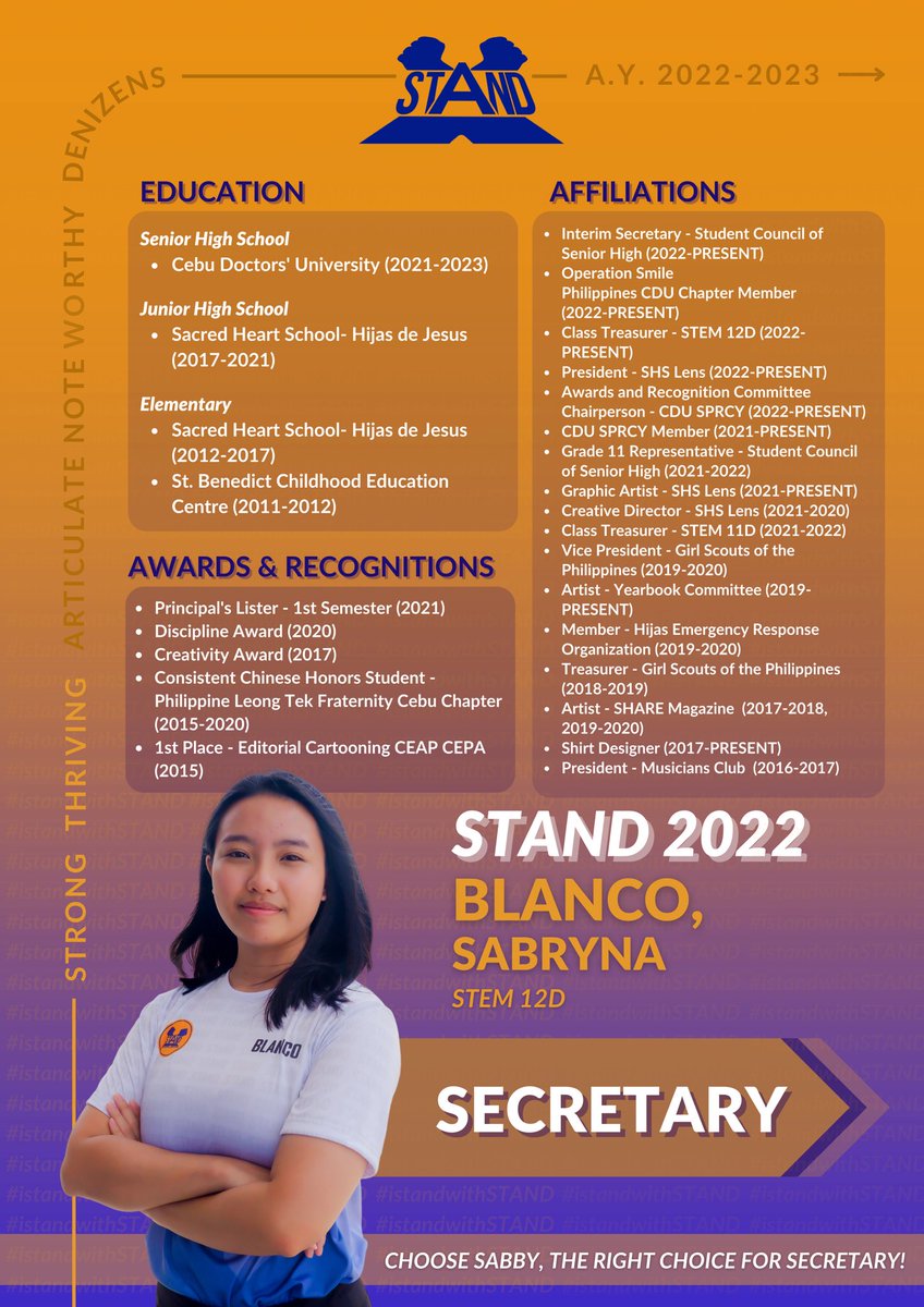 cdustandparty's tweet photo. STAND is a group full of people whose passion for service knows no bounds- and they are oftentimes more than willing to lend a helping hand. 

Get to know more about them as we strive for a brighter future ahead of us, together! 

💙🧡
#iStandWithSTAND
#STAND2022 https://t.co/2sq9AsNpsh