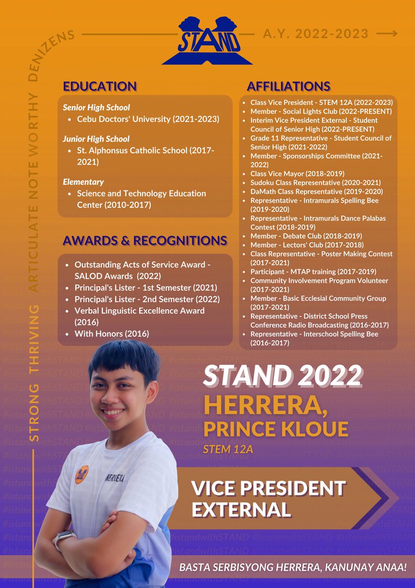 cdustandparty's tweet photo. STAND is a group full of people whose passion for service knows no bounds- and they are oftentimes more than willing to lend a helping hand. 

Get to know more about them as we strive for a brighter future ahead of us, together! 

💙🧡
#iStandWithSTAND
#STAND2022 https://t.co/2sq9AsNpsh