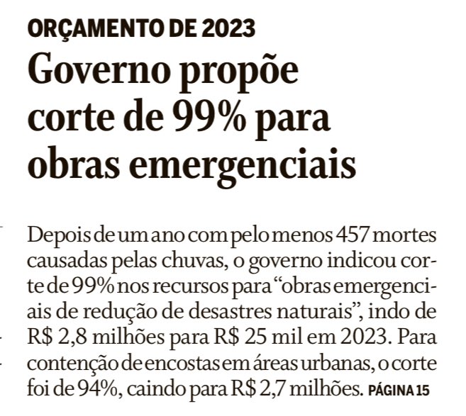 andretrig's tweet photo. Depois de cortes na merenda e na farmácia popular, governo solapa recursos p/prevenção de desastres naturais. O que já era pouco (R$ 2,8 milhões) virou migalha (R$ 25 mil). Lembre-se disso na próxima tragédia causada por chuvas fortes, enchentes, deslizamentos de terra,etc. https://t.co/oTjHlglylD