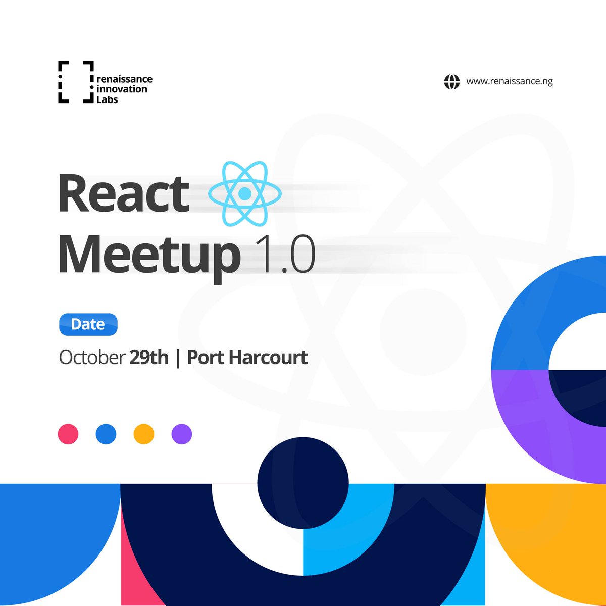 We are thrilled to announce that our React Meetup will be taking place in October. 

Save the date! It will be like never seen before. 

#reactjs #hangout #portharcourt