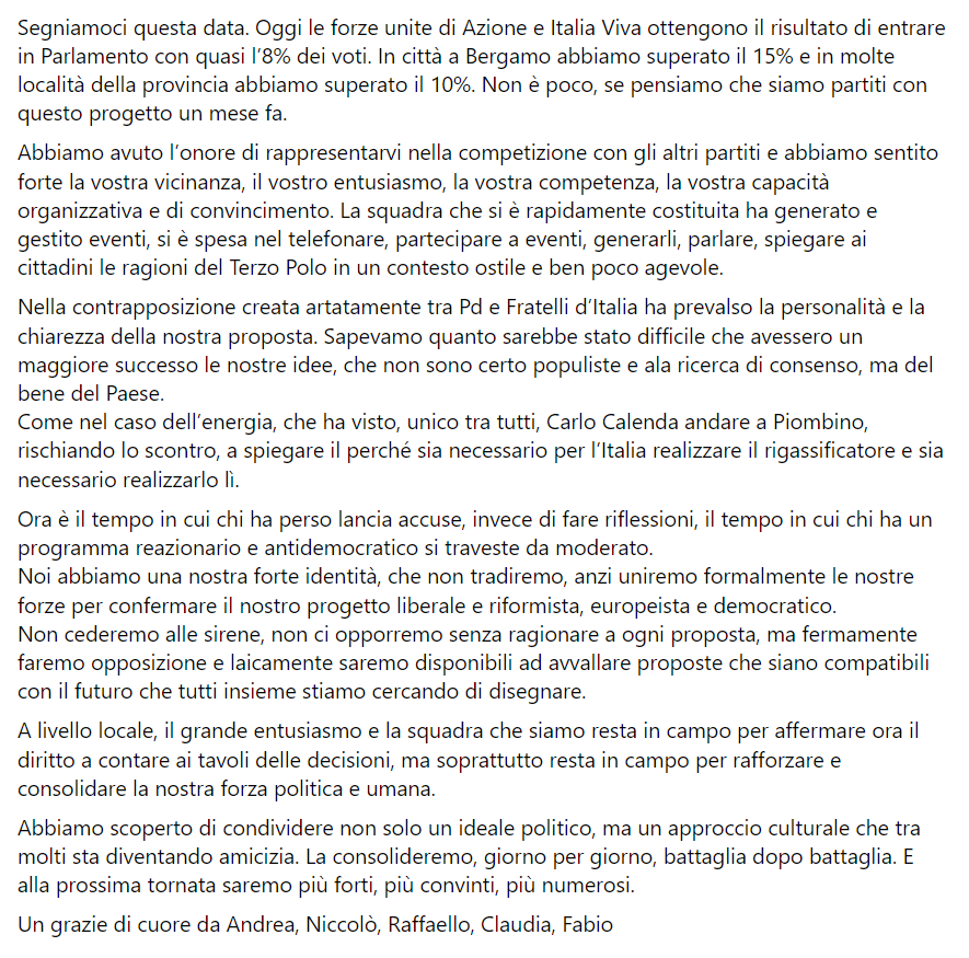 italiaviva_bg's tweet photo. +++ NOTA CONGIUNTA DEI CANDIDATI DI #BERGAMO DELL' #ITALIASULSERIO +++

#TerzoPolo #Azione #ItaliaViva 
@moltrasio56 @CarrettaNiccolo @TeaniRaffaello @FabioPaganiniFP e Claudia Ariuolo 

https://t.co/o4MKOV5Dpu https://t.co/45544hUsOA