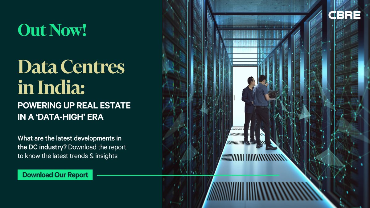 CBRE_India's tweet photo. Growing #digitalization coupled with a strong govt policy impetus has led to a surge in demand for DCs in India. Our new report ‘#DataCentres in India: Powering Up #RealEstate in a ‘Data-High’ Era’ is out now. Download here: https://t.co/lYH6GrXBhB
#cbrereserach @cbredatacenters https://t.co/ST03Bu0AAZ