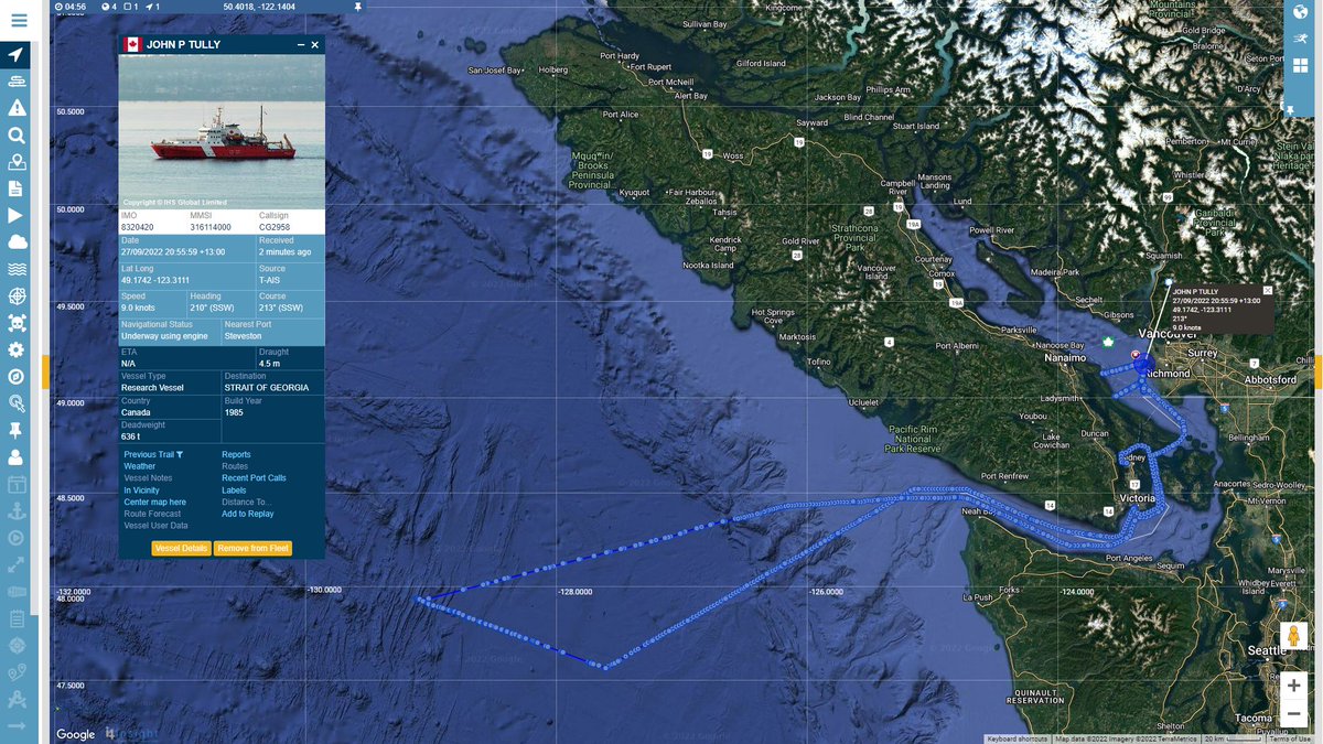 #ONCabyss #JohnPTully  The Tully remains in the channel off of Vancouver. Follow them Live at - oceannetworks.ca/expeditions/on…

#vesseltracking by @BigOceanData