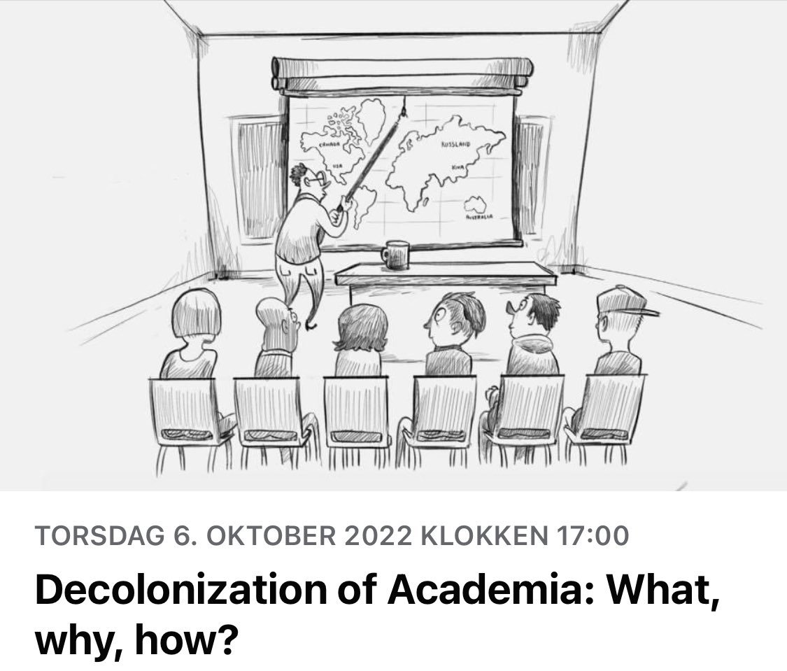 Have you ever wondered why people talk about decolonization in academia? Next week I will take part in a debate panel on the decolonization of academia arranged by <a href="/saih/">SAIH</a>.

The time is October 6th at 17.00. There will be free pizza from Kafé Spesial. 🌎😎

fb.me/e/3yKbhWRid
