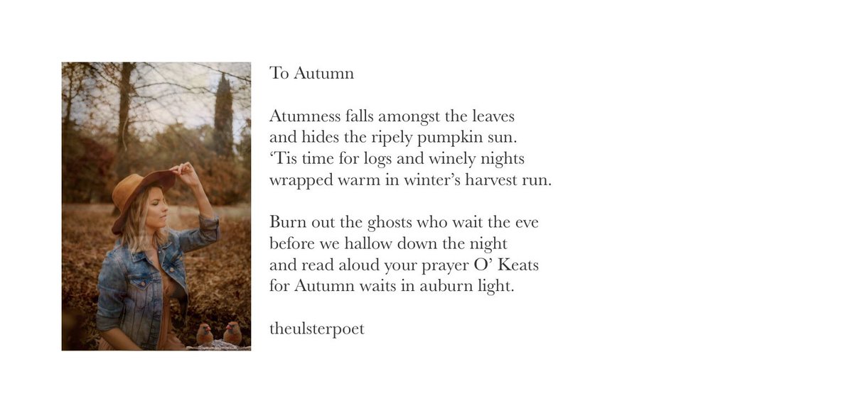 Ulsterpoet's tweet photo. You have to tip your hat to Autumn……it has the colours🍁
#Autumn #Fall #ToAutumn #Poetry #autumncolors https://t.co/j6JFQluI5y