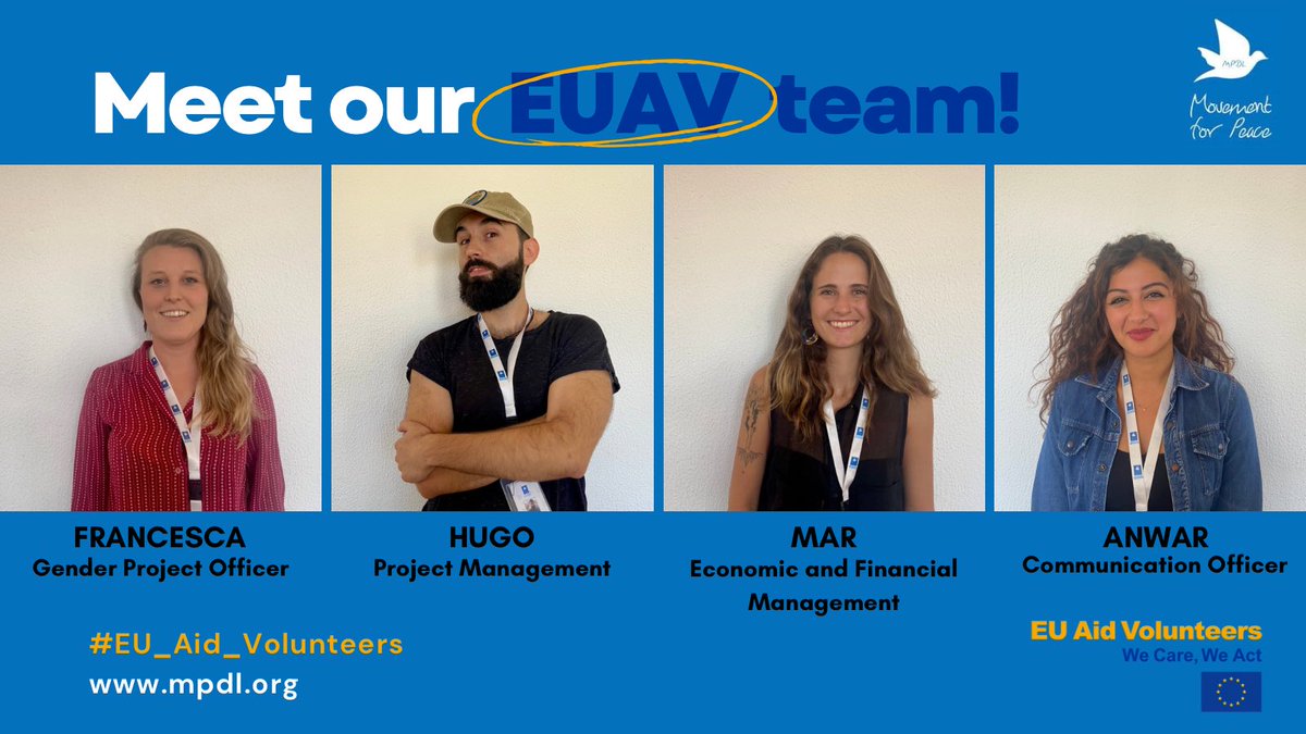 MpdlJordan's tweet photo. Meet our #EUAV team!

EU Aid Volunteers are part of the MPDL #Jordan team. #EUAidVolunteers project brings #volunteers and organisations together from different countries, providing practical support to humanitarian aid projects.
#MovementforPeace #MPDL #Amman #MovimientoporlaPaz https://t.co/aIbHLaCcn0