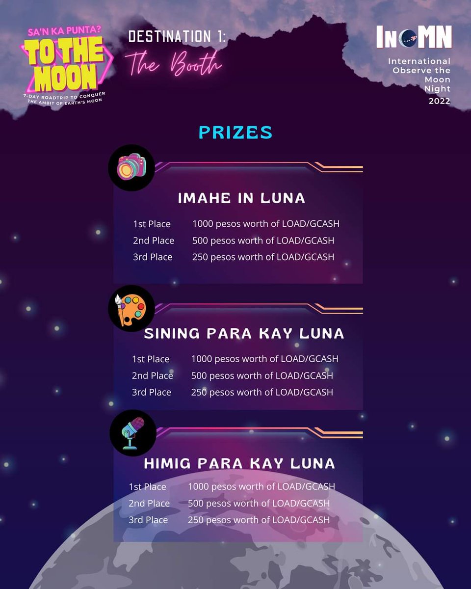 gudecarts's tweet photo. you may also visit our group's facebook page to know more about our InOMN (International Observe the Moon Night) 2022 event

FB PAGE LINK: https://t.co/t4zjeNkfSU

we are also hosting contests!
READ MORE HERE: https://t.co/8ZaxcKLDkG
#InOMN2022 https://t.co/xew2eSZcFM