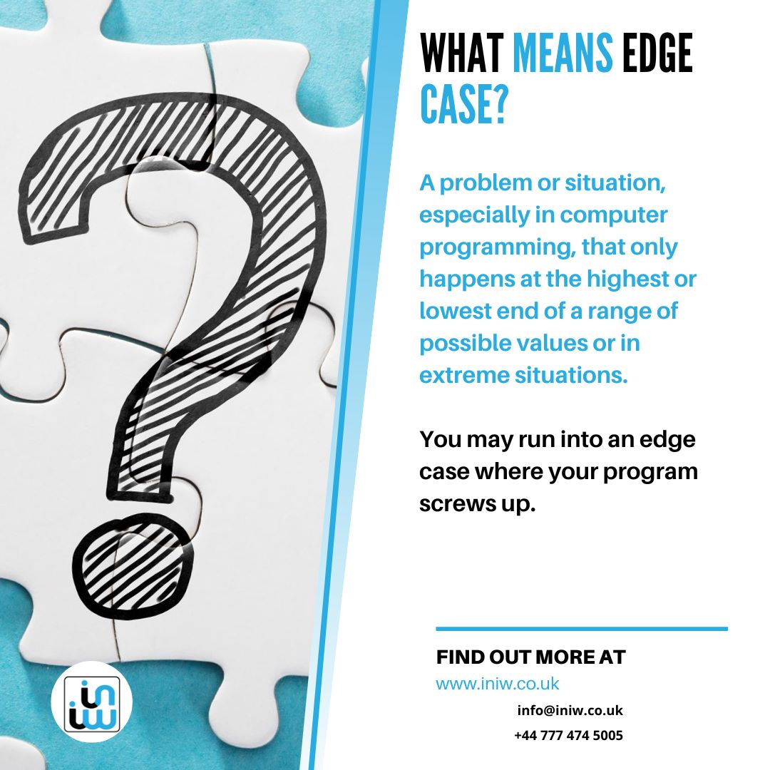 INeedIWant1's tweet photo. An edge case is a problem or situation that occurs only at an extreme operating parameter. 

For example, a stereo speaker might noticeably distort audio when played at maximum volume.

To know more about our services just click on the 
link below👇 

https://t.co/AVQWmMa5Q6 https://t.co/RZgckXLPaP