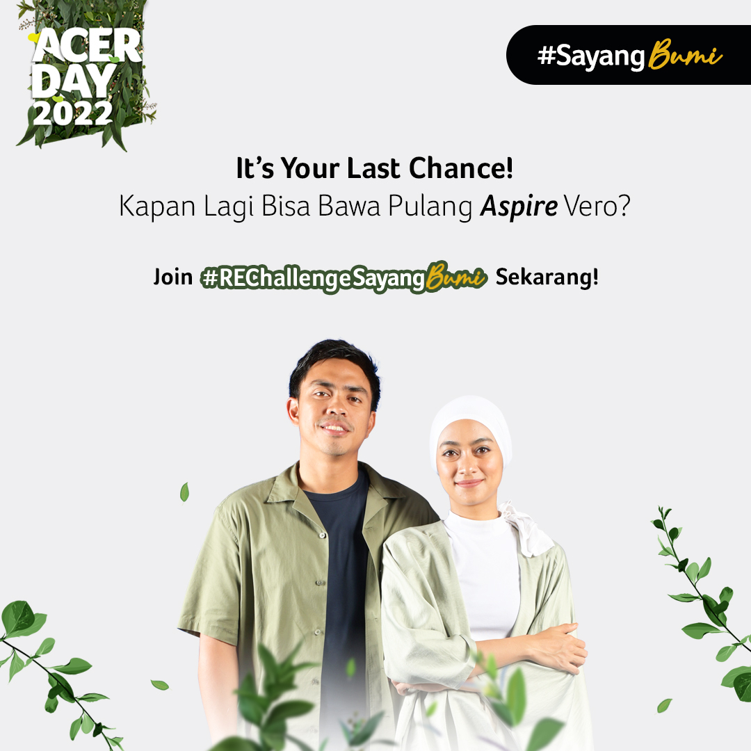 acerID's tweet photo. 3 HARI LAGI #REChallengeSayangBumi ditutup! 😱
Buat kamu yang belum join, yuk ikutan sekarang dan jangan sampai terlewatkan untuk menangkan Aspire Vero bagi satu pemenang beruntung.
Cek highlight ‘#REChallenge’ untuk info selengkapnya! https://t.co/RivQrUEPO7