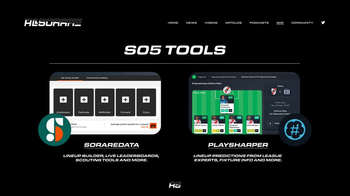 The NEW S05 Tools page helps you find sites and devices that improve your Sorare performance!

#sorare