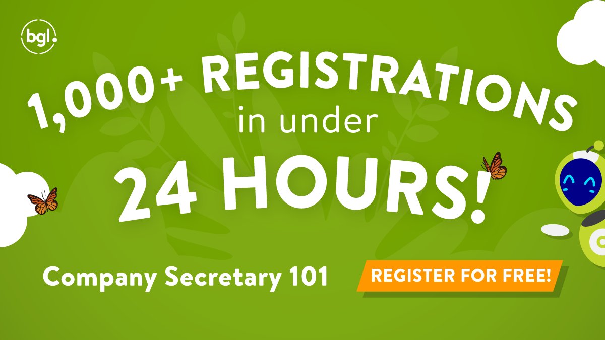 We are ecstatic about the great enthusiasm we have seen for our FREE Company Secretary course! Believe us, you won't want to miss it! Register now: bit.ly/3f43gKN 

#BGLcorp #CompanySecretary #CorpSec #CompanyCompliance #CPDhours