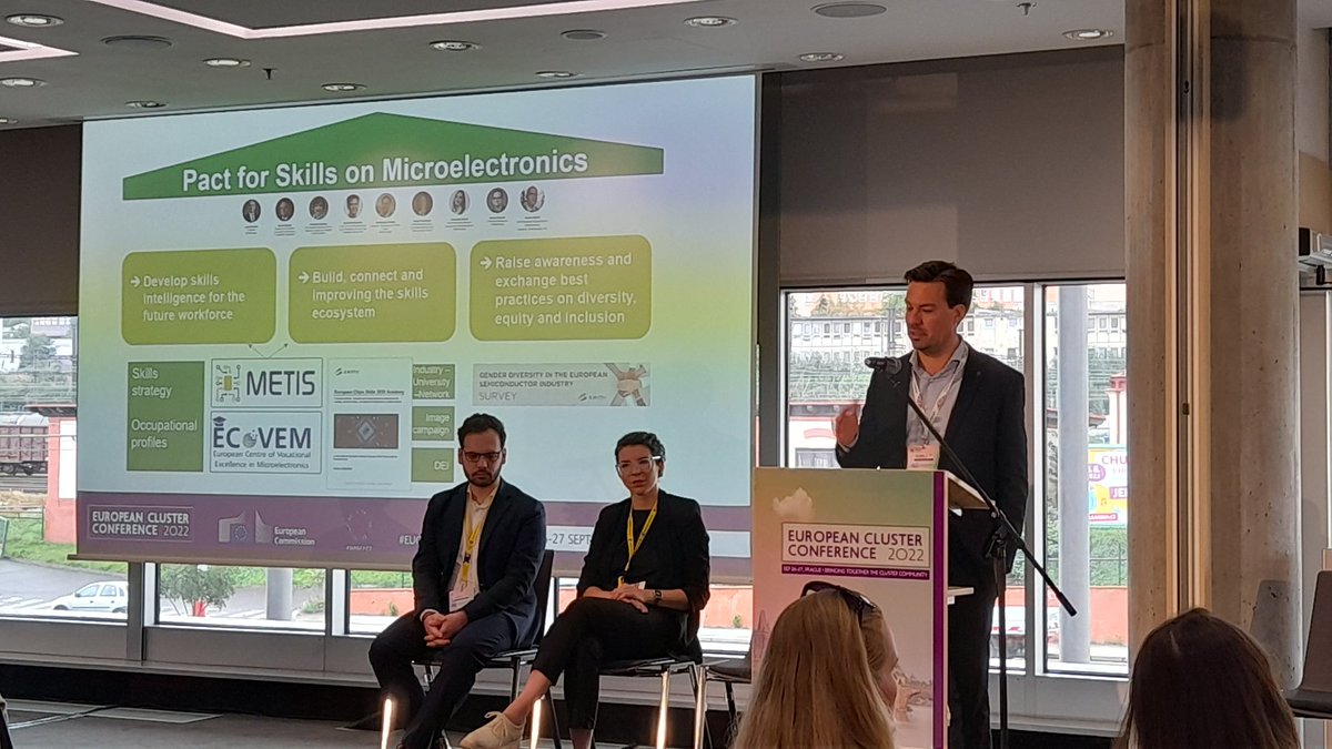 #EUClusterConference 🔹️Upskilling, reskilling & retaining talents in EUIndustry: how to cope with skill requirements and lack of attractiveness in semiconductor industry? Topic also addressed in #ECoVEM project supported by @ErasmusplusFR and in @Silicon_Europe, with @Pole_SCS