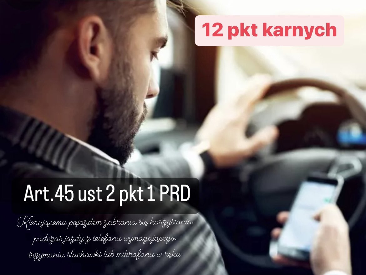osk_czubocha's tweet photo. 🔥Mało się o tym mówi🔥
‼️12 punktów karnych‼️ za używanie #telefonu w #czasie #jazdy!!!
Zerknięcie w telefon na 3 sekundy to przecież mała chwilka. Przy prędkości 50 km/h auto w tym czasie pokonuje odległość bliską 42 metry. #czubocha #prawojazdy #telefon #prawko https://t.co/mNHVv9KIjM