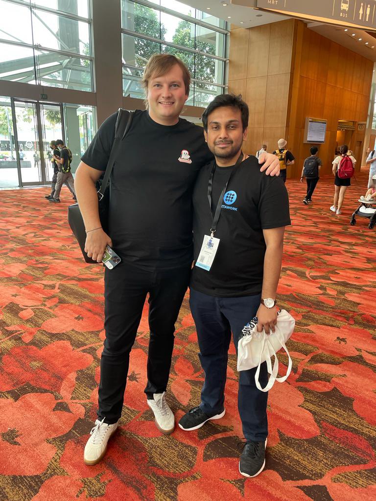 Our founder @sakshamjco met <a href="/StaniKulechov/">Stani</a> at #FILSingapore

Something brewing in <a href="/metaworklabs/">MetaWork Labs</a> for <a href="/LensProtocol/">Lens</a> ecosystem
.
.
.
.
We can't wait to witness how <a href="/metaworklabs/">MetaWork Labs</a> (Web3 Discord + LinkedIn) will blow people away on <a href="/LensProtocol/">Lens</a> 

<a href="/Filecoin/">Filecoin</a> #TOKEN2049 <a href="/FilFoundation/">Filecoin Foundation</a>