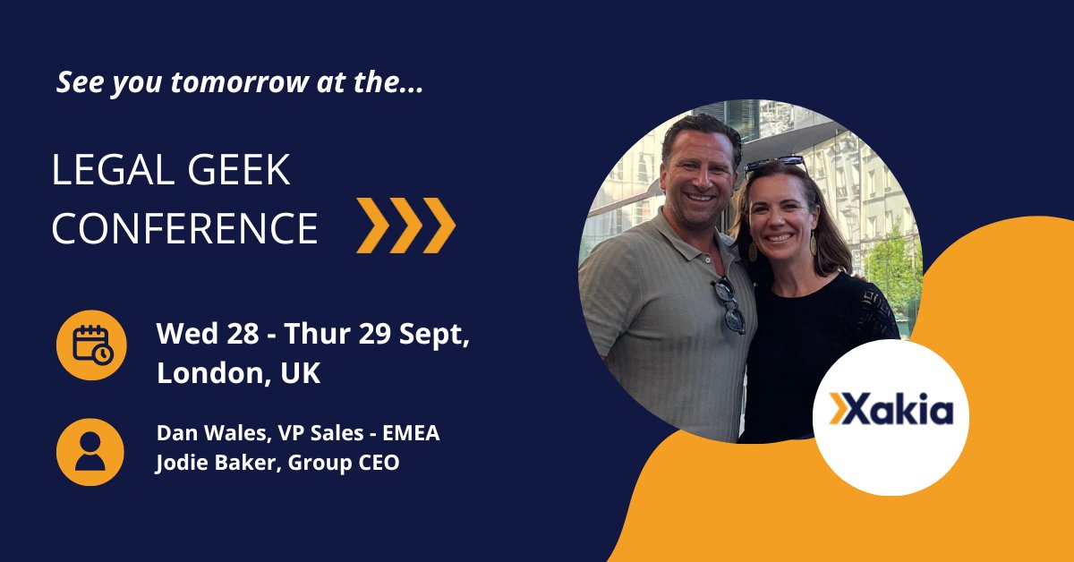 xakiatech's tweet photo. Are you heading to @wearelegalgeek's conference tomorrow? Our Group CEO @jodiebaker has landed in London to join Dan Wales, our VP Sales - EMEA, at this leading legal innovation conference! ๐ฅณ
#LegalTech #LegalGeek #xakia https://t.co/jcJcxNOJxU
