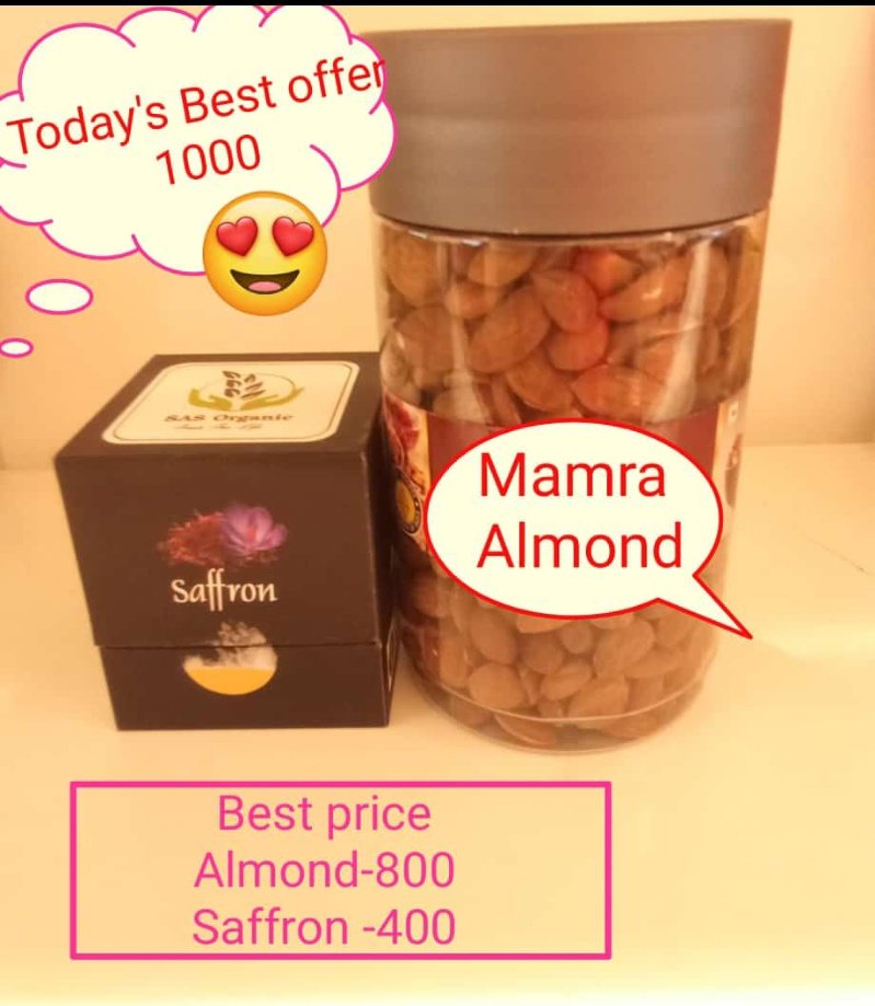 sas_organic's tweet photo. #sas #saffron #almond #bestseller #mamra #organic #best #products #store.

😍 Todays Best Offer
🤩 Mamra almond available in wholesale price also.
👇Hurry up order now.
☎️ 7020028881- call on this no.
🛍️ Home delivery available.

🌸🌸🌸🌸 https://t.co/uwuwOh5VcT