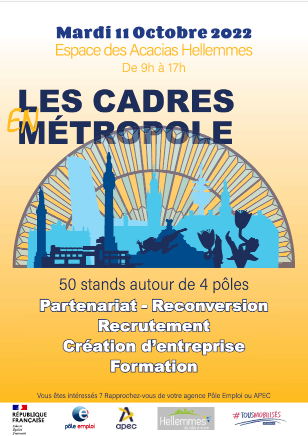 J-14!! #tousmobilisés Une belle opportunité, à ne pas rater!⏳ #recrutement
QUOI ? 👉 Les cadres en Métropole
QUAND ? 👉 Le 11/10 journée
OU ? 👉 A l'espace des Acacias à Hellemmes (accès PMR)
POUR QUOI ? 👉 Faire avancer vos projets professionnels (détails sous l'image)👇
