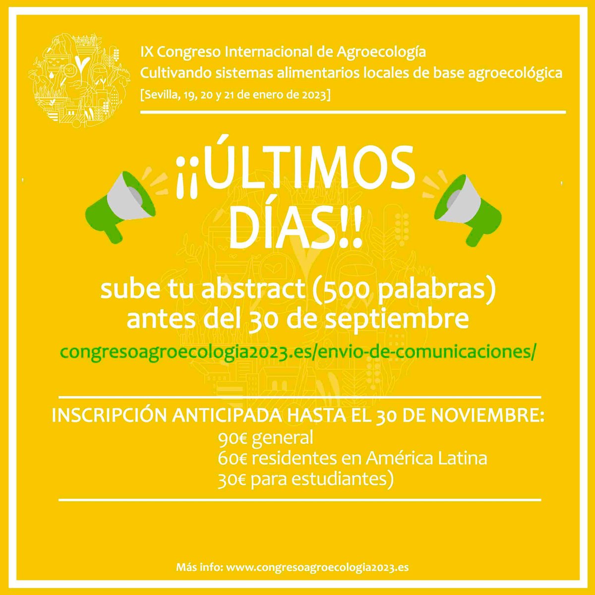 ⚠️Últimos días para presentar comunicaciones para el IX Congreso Internacional de Agroecología que coorganizamos en colaboración con la universidad <a href="/pablodeolavide/">Pablo de Olavide</a> 

📝 ¡Esperamos vuestras aportaciones!
📆Hasta el 30 SEPT

🔎Más información y envíos: lnkd.in/d7QapWxA