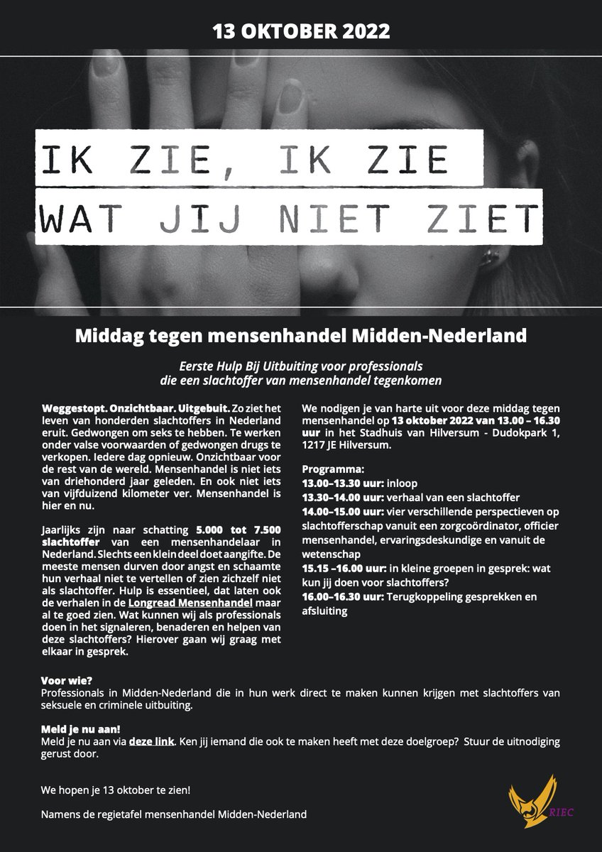 Krijg jij als professional te maken met slachtoffers van seksuele en/of criminele uitbuiting? Meld je dan aan om voor de 'Middag tegen Mensenhandel' op 13 oktober. Samen praten we over wat we als professionals kunnen doen.
lnkd.in/eanBgGXi