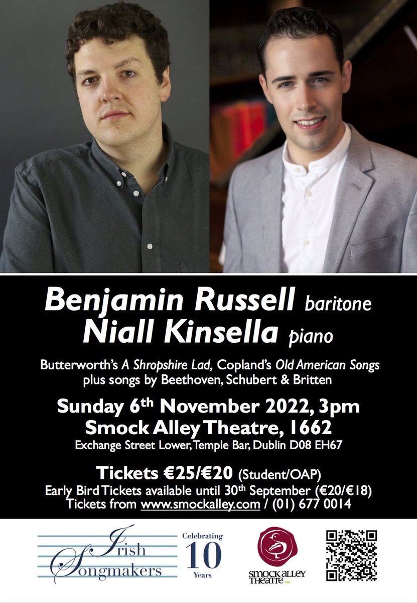 🚨Not long left to get your Early Bird tickets for our November 6 concert with Benjamin Russell & Niall Kinsella. 🚨EARLY BIRD offer ends this Friday! Tickets here: smockalley.com/benjaminrussel…