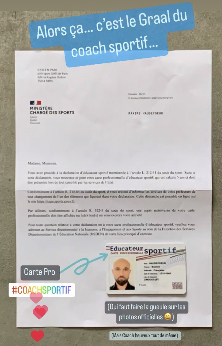 MaxCoachsportif's tweet photo. Tu connais le Graal du coach sportif ? 🏆
Cette carte professionnelle c’est l’assurance d’avoir affaire à un vrai coach sportif diplômé d’Etat ! 👨🏻🎓
#maxcoachsportif #coachsportif #coachparis #diplome #fitnessmotivation #fitness #viesaine #reprisedusport #programmesportif https://t.co/ohTx5Yi3XY