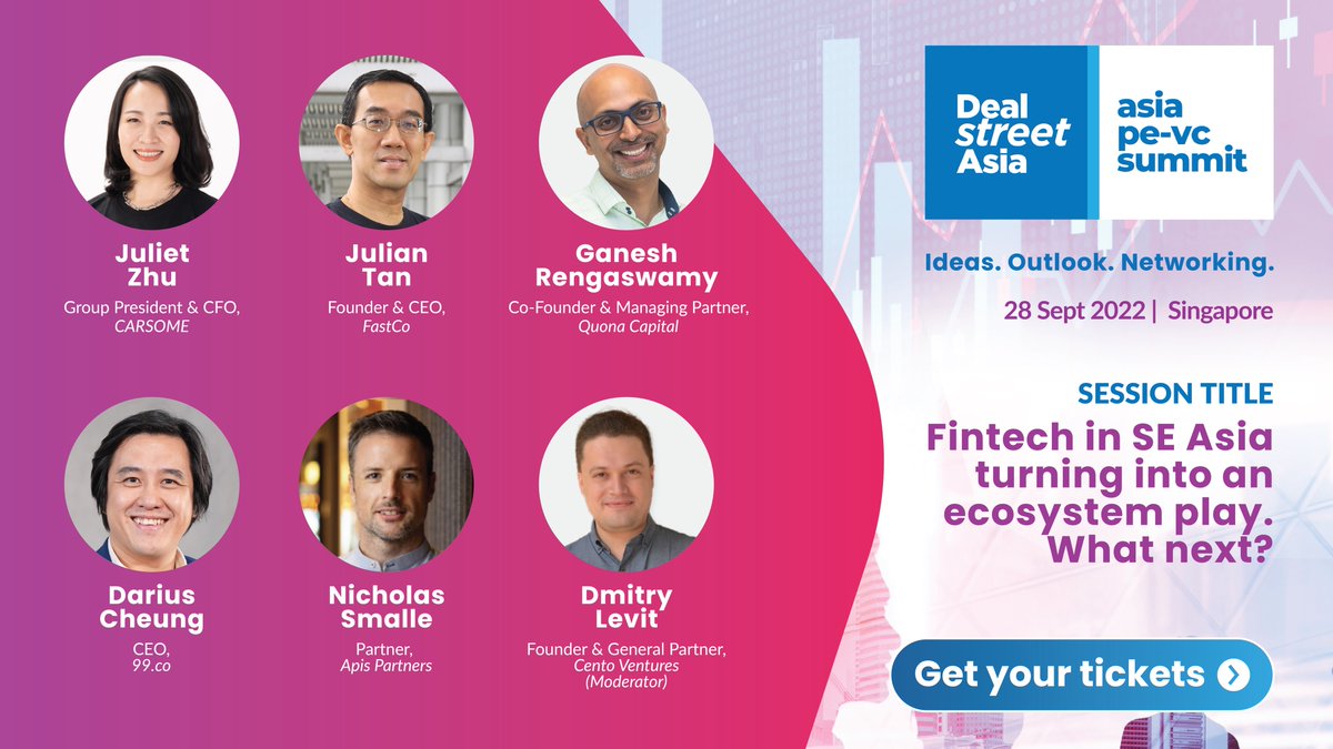 cento_ventures's tweet photo. Cento is moderating a panel on #fintech in SE Asia on Day 2 of @DealStreetAsia #AsiaPEVCSummit. Looking forward to an open discussion with leading industry practitioners #99co, #Carsome #Fastjob (our portfolio company) and fellow investors at @QuonaCapital and #Apis. Stay tuned! https://t.co/SOswud0yvK