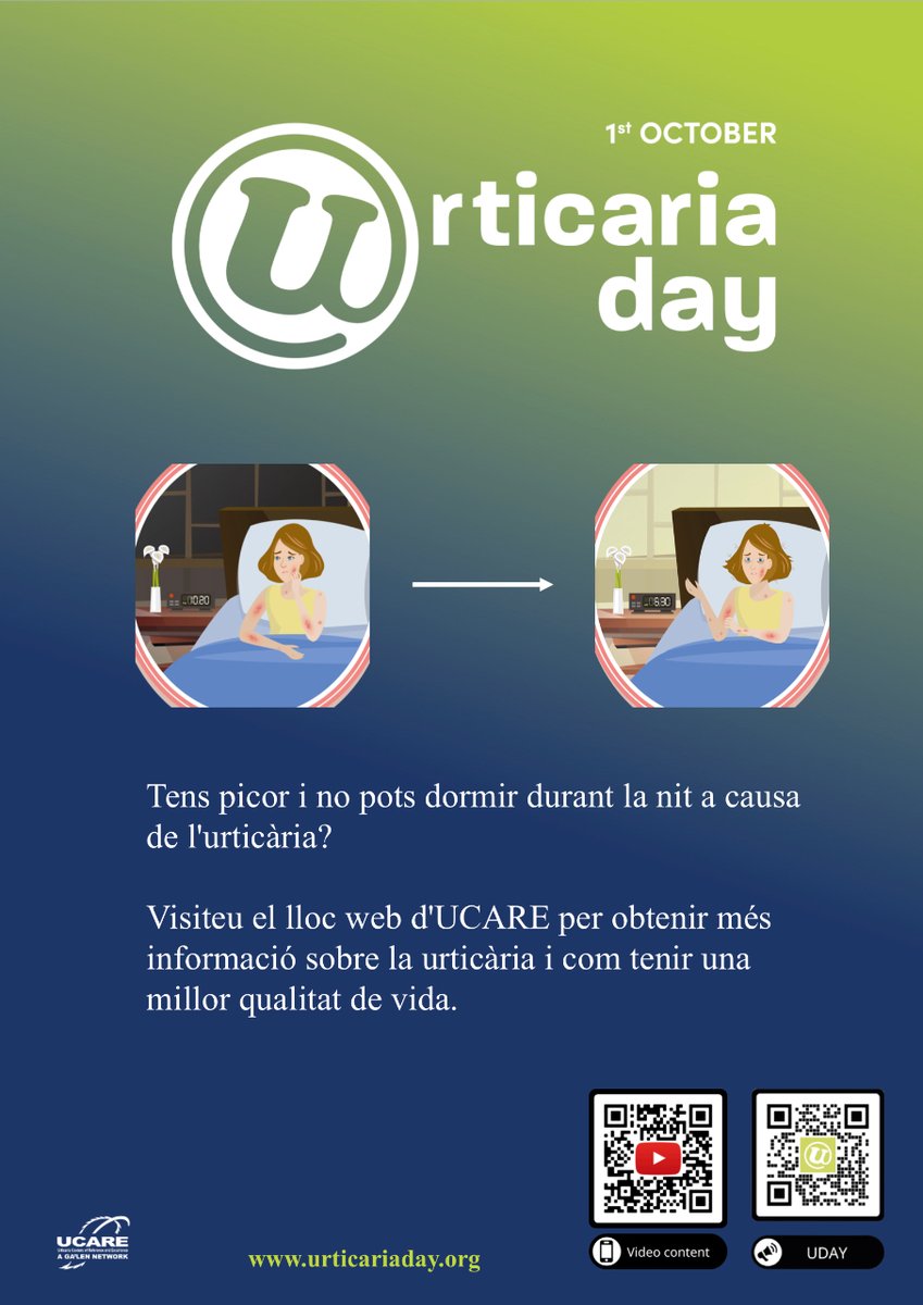 El dia 1 d’octubre és el Dia Mundial de la #urticaria #WorldUrticariaDay. Com a centre acreditat #URCARE volem compartir amb vosaltres aquesta campanya de conscienciació sobre el que suposa tenir #UrticariaCronica. #alergiaVH <a href="/vallhebron/">Vall d'Hebron</a>