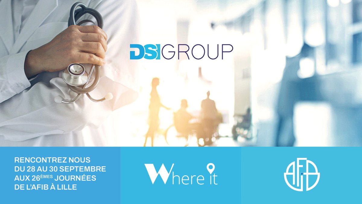 group_dsi_fr's tweet photo. Du 28 au 30 septembre 2022, nos experts #WhereIT, notre solution de #géolocalisation, seront à Lille à l'occasion de l’#AFIB2022 ! Le thème du congrès des ingénieurs biomédicaux 🧪 cette année : l’adaptation et l’#innovation au service du soin 👨‍⚕️👩🏻‍🔬 https://t.co/CBW2ydnsL3