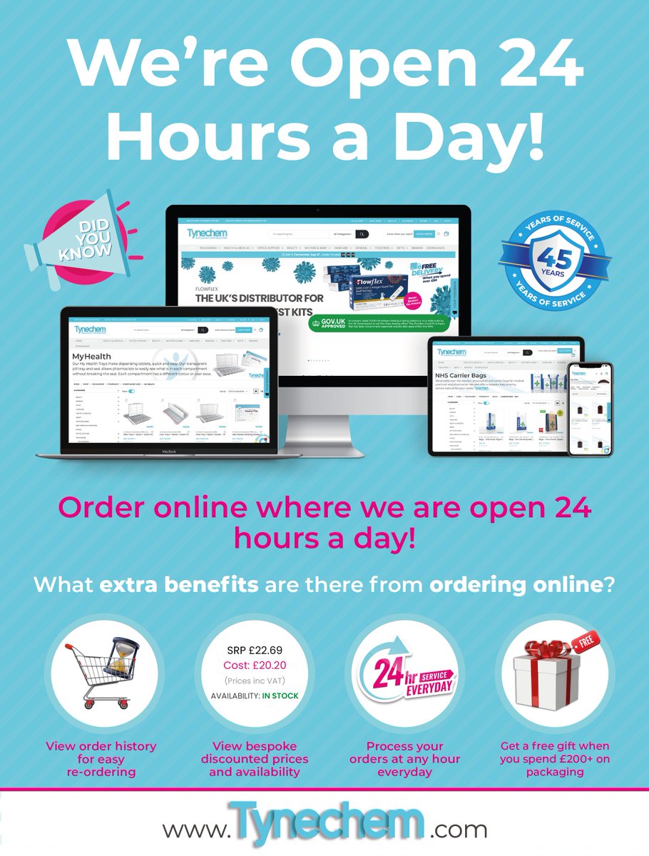 TynechemS's tweet image. Place your orders at any hour, any day on our website tynechem.com Take a look at some extra benefits there are when you use our website!

#tynechem #website #webordering #quickorder #chemists #pharmacy #pharmapackaging #pharmacylife #24hours