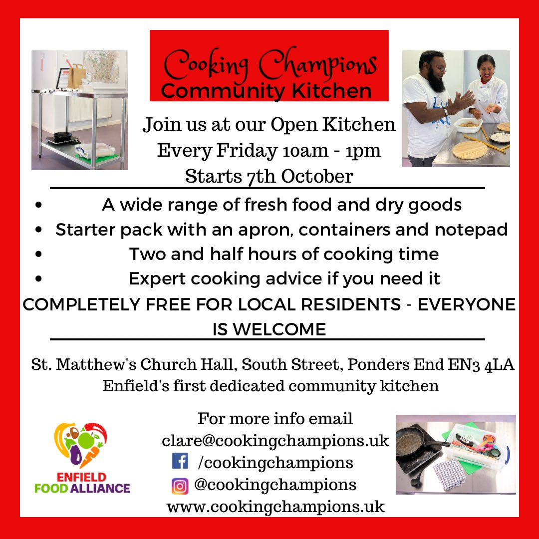 Starting next Friday - helping to tackle the #costoflivingcrisis in Ponders End

FREE ingredients, cooking time (so no energy costs), food containers and expert advice if needed ❤️