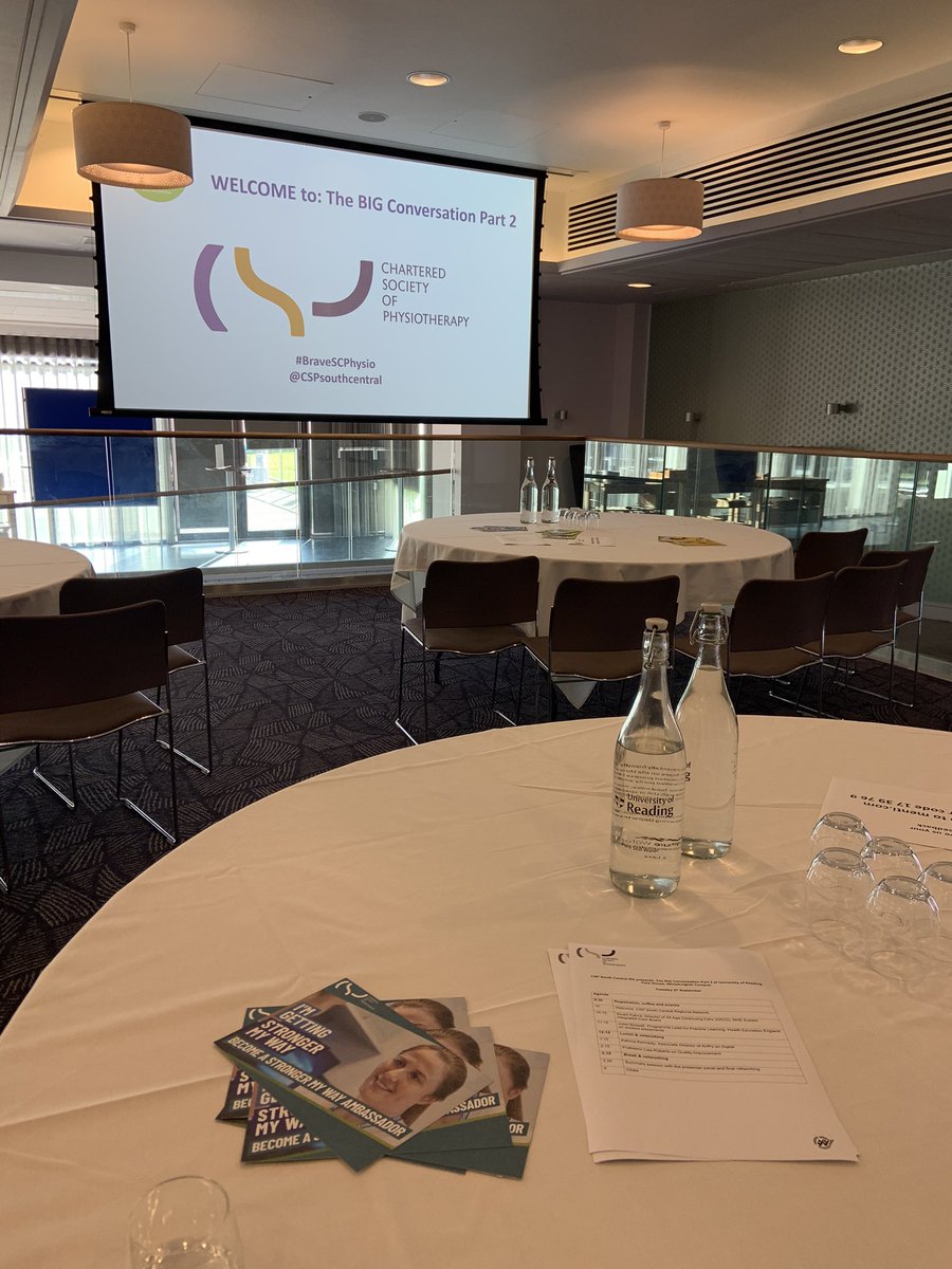 CSPsouthcentral's tweet photo. All set up in our fantastic venue @UniofReading - great to be back and able to host an in person event 🙌🏼
Looking forward to hosting a very exciting day of discussion and debate with our south central members!
#BraveSCPhysio https://t.co/KA8BBrenFF