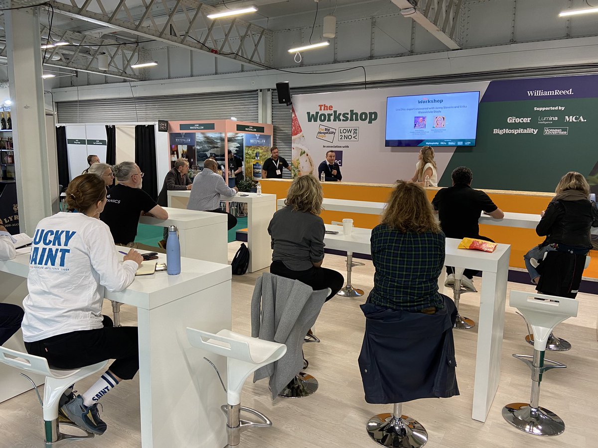 Low2NoBev's tweet photo. Day 2 is underway with an early session exclusively for our exhibitors. Jonny Stevens of @_BetterWithout and Erika Blazeviciute Doyle of Drink Dry LLC are onstage discussing export and sharing top tips for success #Low2NoBev https://t.co/aNuoK61yz7