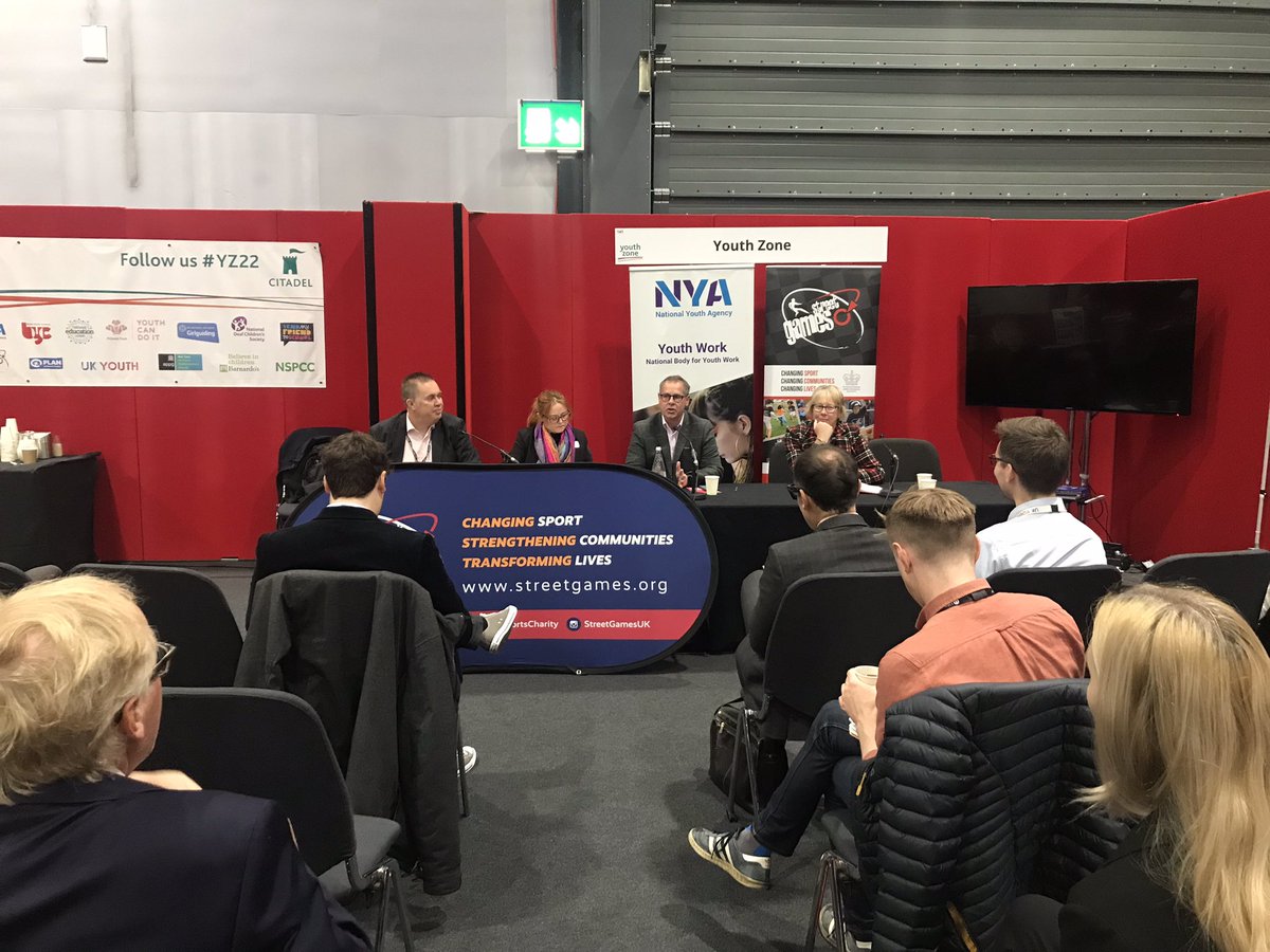 The first session in the Youth Zone #YZ22 from <a href="/natyouthagency/">NYA</a> &amp; <a href="/StreetGames/">Games Street</a> looks at ‘The role of sport in developing young people’ with <a href="/AndyJReed_OBE/">Andy Reed</a>, Cllr Jane Ashworth OBE, Cllr James Lewis, @MarkLawrie_SG &amp; <a href="/abbee_NYA/">Abbee McLatchie</a> 
#LabourPartyConference2022 #sport #youthwork