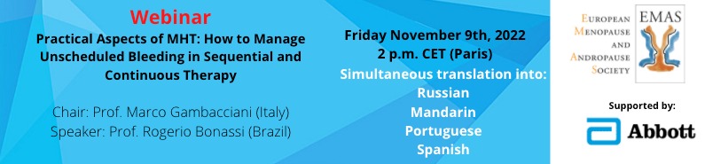 emas_online's tweet photo. Register for the webinar on Practical Aspects of MHT: How to Manage Unscheduled Bleeding in Sequential and Continuous Therapy Nov 9, 2022 02:00 PM CET  #EMASEducation #Menopause #HRT 
https://t.co/prDALuIGRf https://t.co/CsmVThnPBW