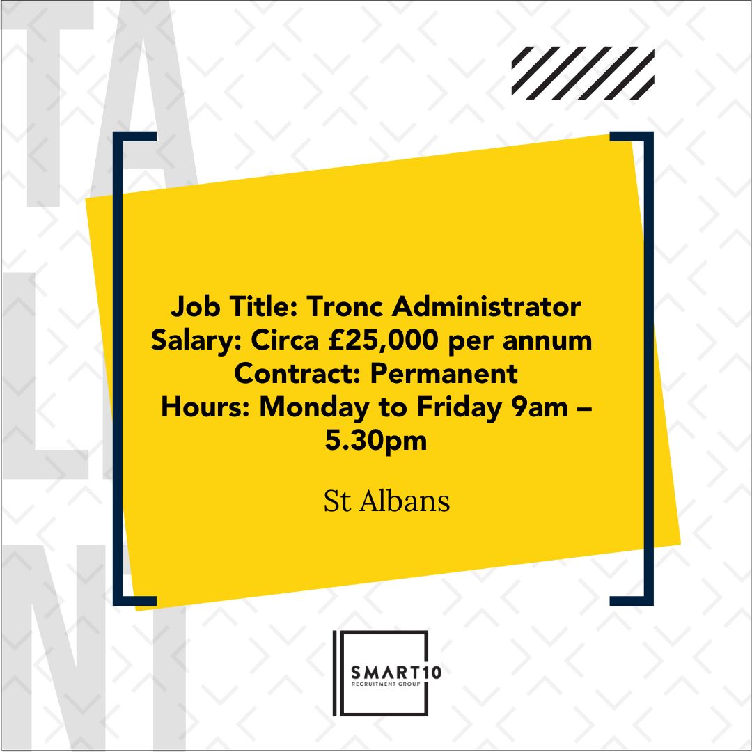 💥NEW VACANCY 💥
Our client are looking for an experienced and articulate Tronc Administrator to join their team in St Albans. 
HYBRID WORKING IS AVAILABLE AFTER PROBATION!
Get in touch with Amber to discuss this opportunity further;
📲 01707 242962

#hybrid #accounts