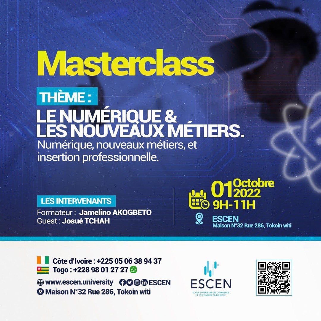efysaboutey's tweet photo. Ce 1er Octobre il y aura une chouette Masterclass sur les métiers du numérique à l’ESCEN (Tokoin Ouiti)

Ça commence à 9h00 donc soyez à l’heure 🥹🥹👍 https://t.co/4ee8OHMn6F